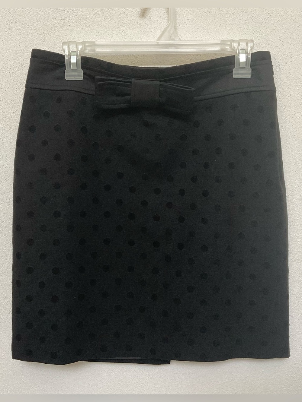Ann Taylor Loft Black Swiss Dot Above Knee Skirt Bow Waist Size 6 Girly Office